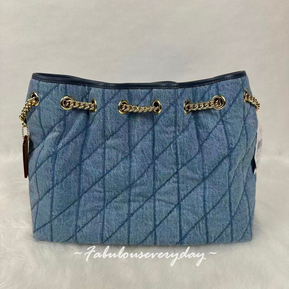 Coach Evelyn Shoulder Bag In Regenerative Cotton With Quilting CDC02 Indigo NWT - Picture 3 of 9